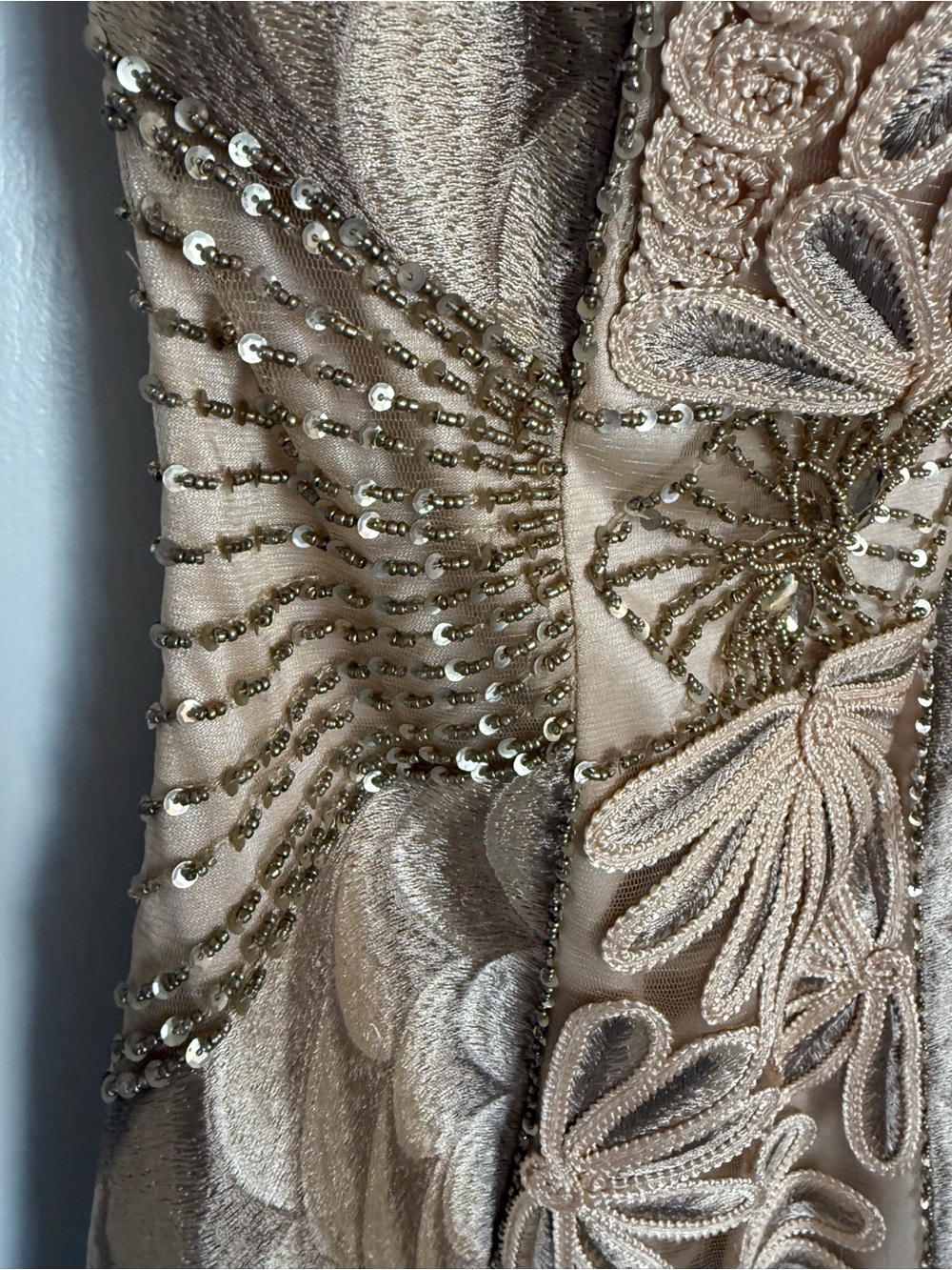 Sue Wong Nocturne Nude Tan Beaded Dress Size 6 - Picture 5 of 9